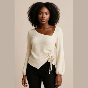 Mello Ivory Ruched Asymetrical Top L